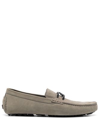 Fendi O-lock logo-plaque suede loafers - Brown