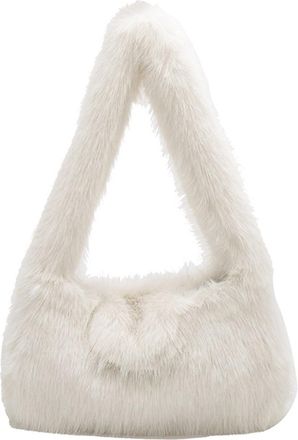 Generic Womens Plush Bags Fluffy Womens Plush Handbag Casual Shoulder Bags Tote Purse With Detachable Strap For Dating Shopping Party(WHITE)