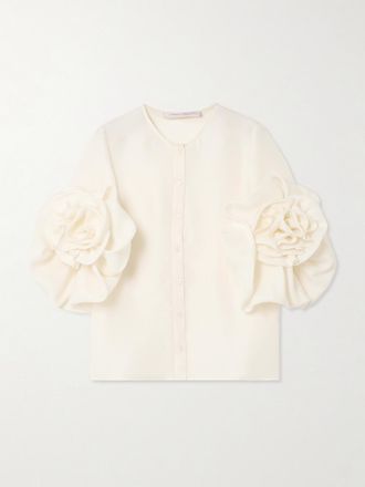 Carolina Herrera Blusa In Seta Con Arricciature - Bianco