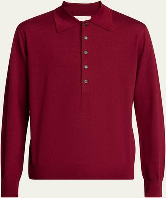 Dries Van Noten Mens Muano Wool Knit Long-Sleeve Polo Sweater