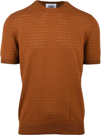 Alpha Studio Round-neck Knitwear, male, Brown, Size: L Maglioncino Girocollo