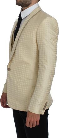 Dolce & Gabbana Mens Beige Polka Dot Silk 2 Piece Blazer Polyester Clothing