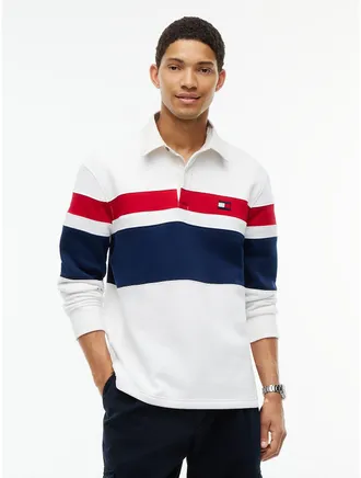 Tommy Hilfiger Mens Brushed-Back Fleece Rugby Sweatshirt - Ecru - XXXL