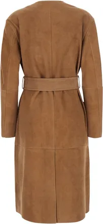 Max Mara Womens Coat Portici Beige Suede Lamb