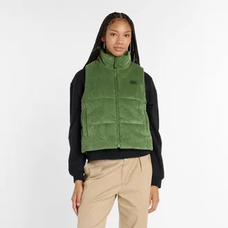 New Balance Donna Wide Wale Corduroy Vest in Verde, Maglia di Poliestere, Taglia XL