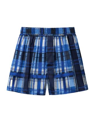 LilySilk Mens Silk Boxer Shorts Relaxed Fit Briefs with Hidden Placket Button Fly and Elastic Waist Checkered Pattern Underwear for Everyday Wear(Blue Ombre Mu