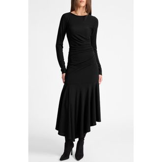 Santorelli Abigail Long Sleeve Hi Lo Dress In Fluid Jersey in Black at Nordstrom, Size 12