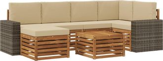 vidaXL Conjunto De Sof&aacute;s De Exterior 7 Uds. Natural Y Beige Poli&eacute;ster Vidaxl
