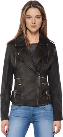 Infinity Leather Womens Leather Tan Brown Brando Biker Jacket-Constantia