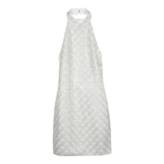 Rotate Jurk met halternek en kralen - Dames - Feestkleedjes - Wit - 2XS - Polyester - Kleedjes