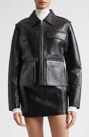 Stand Studio Sherla Lambskin Leather Jacket in Black at Nordstrom, Size 2 Us
