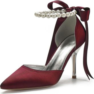 Miyoopark Wedding and Evening Shoes for Women Prom Pumps with Ribbon M532 Burgundy UK 4.5