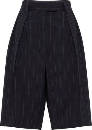 Brunello Cucinelli pinstriped bermuda shorts - women - Virgin Wool/Cotton - 42 - Blue