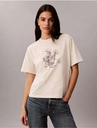 Calvin Klein Jeans Calvin Klein Womens Flower Print Boxy Tee - Grey - XL