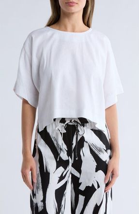 DKNY Boxy Short Sleeve Linen Blend Top in White at Nordstrom Rack, Size X-Small