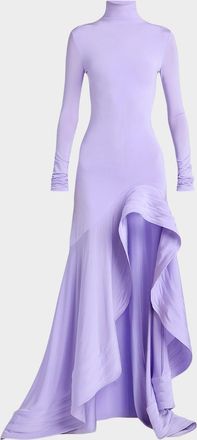 Stella McCartney Crepe Jersey Frill Long-Sleeve High-Low Dress