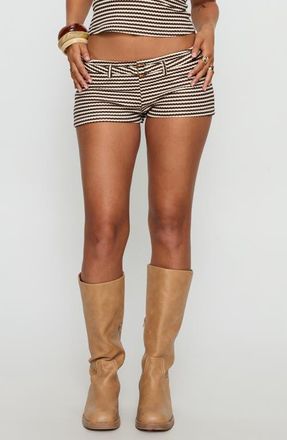 Princess Polly Olimpia Belted Micro Shorts in Brown Stripe at Nordstrom, Size 10