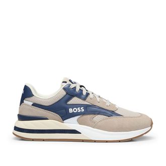 HUGO BOSS Mens Kurt Running Trainers in Beige Suede - Size UK 12