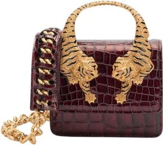 Roberto Cavalli Crocodile-Print Tiger Tas - Dames - Mini tas - Rood - ONE Size - Leer - Tassen