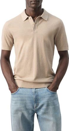 Mango Fine Knit Polo in Beige at Nordstrom, Size Medium