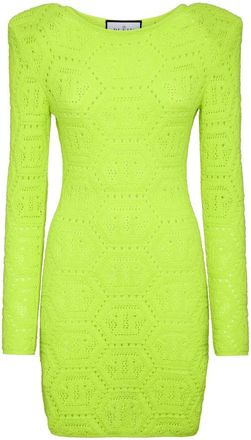 Philipp Plein Fluo Knit Mini Dress Monogram - Dames - Kleedjes - Geel - XS - Wol - Kleedjes