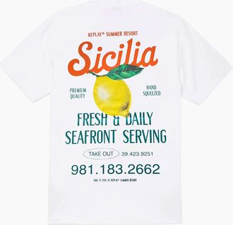 Replay Mens Replay Sicilia Lemon Vintage T-Shirt - White - Size: 38