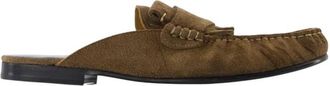 Marni Suede Fringe Loafer Mule - Heren - Slip ons - Bruin - 44 EU - Leer - Schoenen