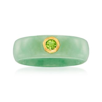 Ross-Simons Jade and. Peridot Ring With 14kt Yellow Gold