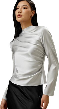 LilySilk Silk Shirt for Women Long Sleeve Mulberry Silk Blouse Dressy Casual Ladies Silk Tops with Charming Oblique Wave(Silvergray,UK 14)