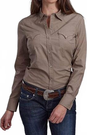Roper Womens Long Sleeve Snap Top In Brown