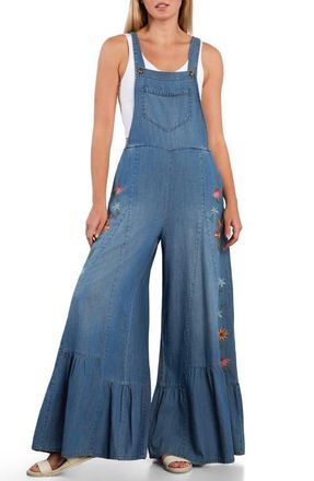 BILLY T Embroidered Butterfly Overalls in Vintage Denim at Nordstrom, Size X-Small