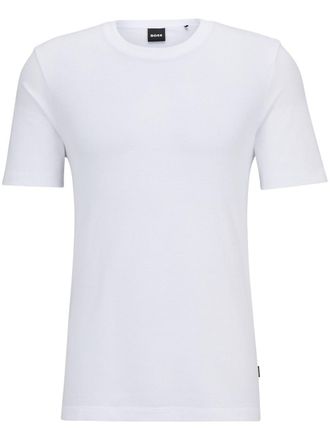 BOSS logo-tag bubble-jacquard cotton T-shirt - White