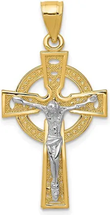 Diamond2Deal 14k Two-tone Gold Iona Crucifix Pendant