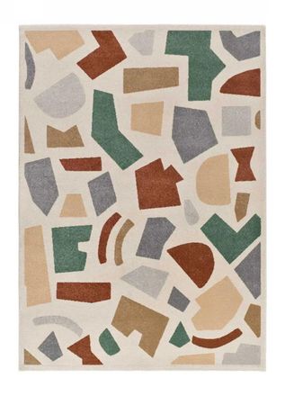 Atticgo Alfombra geom&eacute;trica beige/caldera/verde 133x190 cm