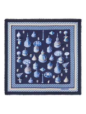 Ferragamo geometrical renaissance print-cashmere shawl - women - Cashmere - One Size - Blue