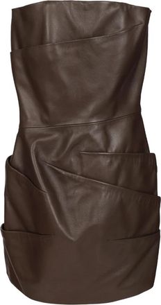 The Attico Leather Mini Dress - Dames - Korte kleedjes - Bruin - S - Leer - Kleedjes