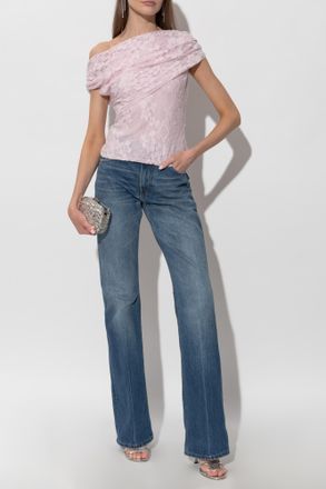 Self Portrait Lace Top With Shimmering Sequins, Womens, Pink