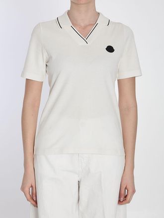 Moncler Womens Pacth Polo - Light Grey Cotton - Size X-Small