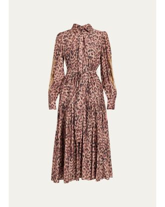 Kobi Halperin Jordy Beaded Animal-Print Midi Dress