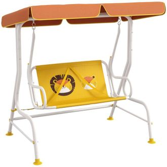 OUTSUNNY Balanc&iacute;n De Jard&iacute;n Exterior Columpio De Jard&iacute;n Infantil De 2 Plazas Con Patr&oacute;n De Le&oacute;n Toldo Ajustable En &Aacute;ngulo Carga 60 Kg 110x70x110 Cm