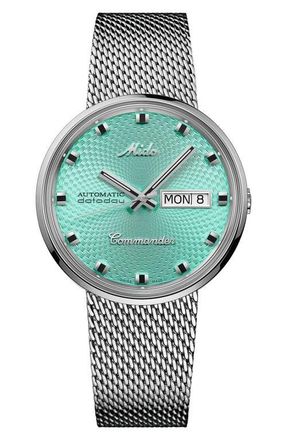 Mido Commander 1959 Automatic Mesh Strap Watch, 37mm in Blue at Nordstrom