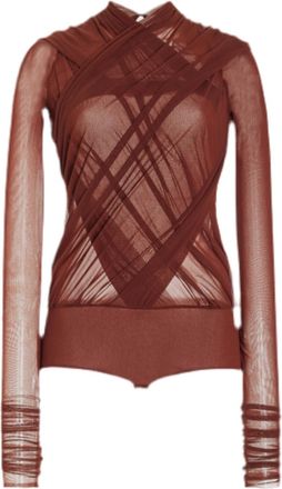Philosophy di Lorenzo Serafini Wrapped Stretch Tulle Bodysuit In Waxy Brown