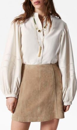 & Other Stories Embroidered Detail Long Sleeve Button-Up Shirt in White Dusty Light at Nordstrom Rack, Size Large