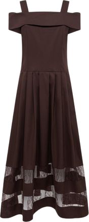 Blugirl Midi Dress With Off-Shoulder Bardot Neckline And Floral Lace Accents