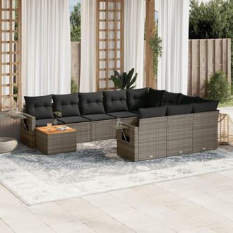 vidaXL Set De Sof&aacute;s De Jard&iacute;n 11 Pzas Y Cojines Rat&aacute;n Sint&eacute;tico Gris Vidaxl
