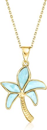 Ross-Simons Larimar Palm Tree Pendant Necklace in 18kt Gold Over Sterling