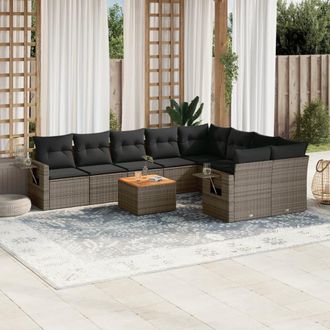 vidaXL Set De Sof&aacute;s De Jard&iacute;n 10 Pzas Con Cojines Rat&aacute;n Sint&eacute;tico Gris Vidaxl