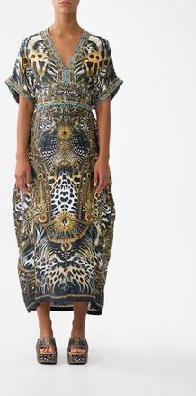 Camilla Short Sleeve Kaftan With Tie Waist in Feline Folklore at Nordstrom, Size X-Small