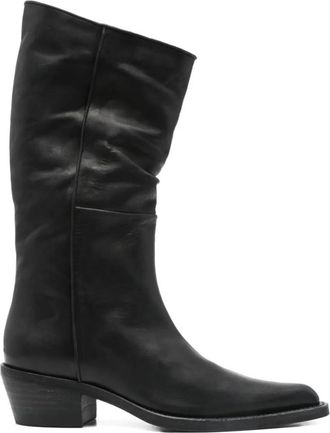 Khaite Black Leather Boots