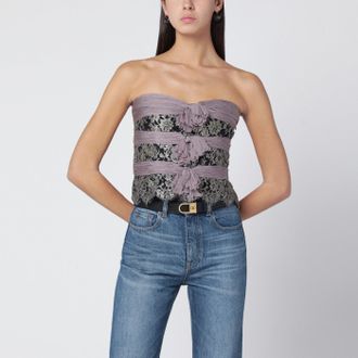 Valentino Top grigio/mauve/oro in chiffon di seta
